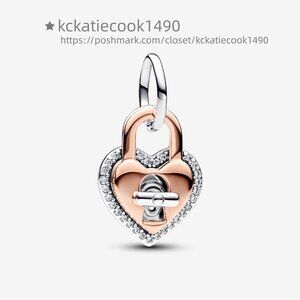 Pandora Two-tone Twistable Heart Padlock Double Dangle Charm